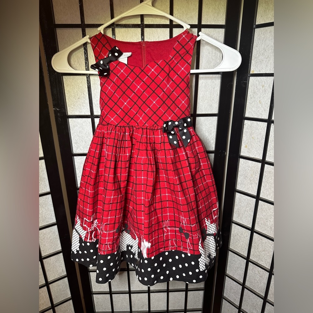 Bonnie Jean Toddler Girls Plaid Dress Red White Black Scotty Dogs Size 3T